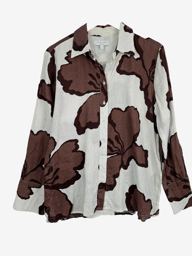 Witchery Breezy Brown Flower Design Linen Shirt Size 12