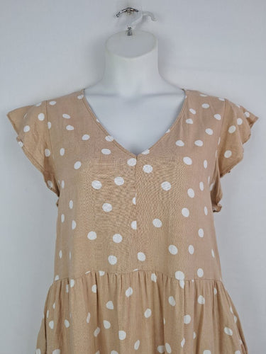Second-Hand - Betty Basics Feminine Beiege Polka Dot Sun Dress Size 16 - SwapUp