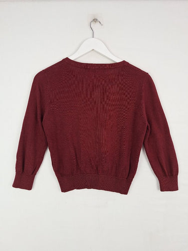 Second-Hand - Princess Highway Flower Embroidered Maroon Cardigan Size 10 - SwapUp