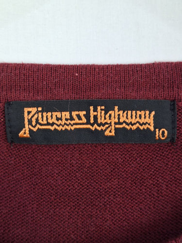 Second-Hand - Princess Highway Flower Embroidered Maroon Cardigan Size 10 - SwapUp