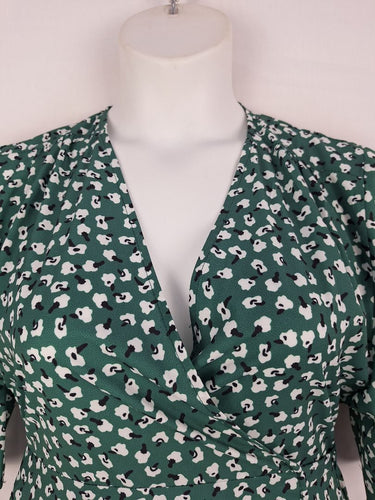 Second-Hand - Little Party Dress Jungle Green Cotton Patterned Wrap Dress Size 10 - SwapUp
