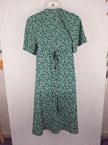 Second-Hand - Little Party Dress Jungle Green Cotton Patterned Wrap Dress Size 10 - SwapUp