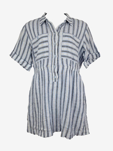 Country Road Pale Blue Vacation Stripe Linen Dress Size 16