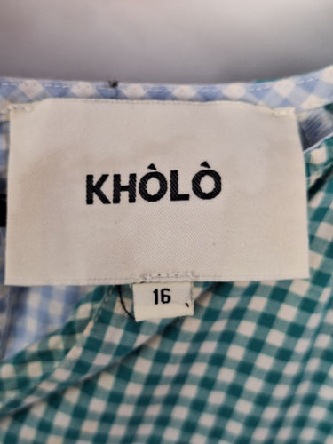 Second-Hand - Kholo Blue Green Gingham Tie Waist Dress Size 16 - SwapUp