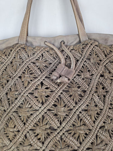 Second-Hand - Biba Steel Grey Leather Crotchet Tote Bag - SwapUp
