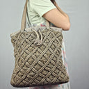 Second-Hand - Biba Steel Grey Leather Crotchet Tote Bag - SwapUp