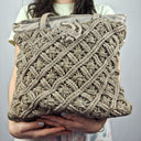 Second-Hand - Biba Steel Grey Leather Crotchet Tote Bag - SwapUp