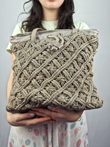 Second-Hand - Biba Steel Grey Leather Crotchet Tote Bag - SwapUp