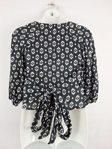 Second-Hand - Witchery Diamond Linen Wrap Top Size 10 - SwapUp