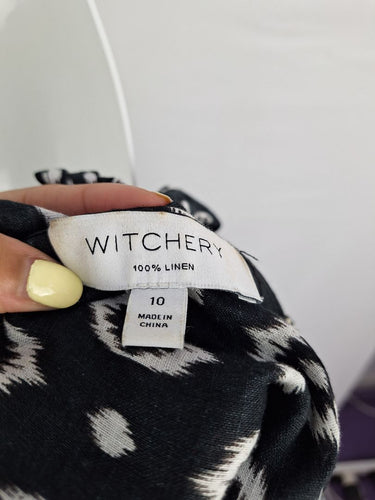 Second-Hand - Witchery Diamond Linen Wrap Top Size 10 - SwapUp