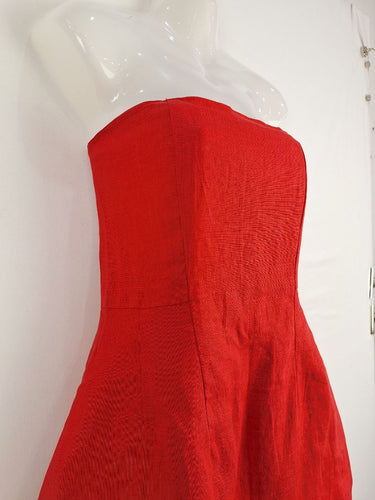 Second-Hand - Ess the Label Strawberry Soft Flare Linen Mini Dress Size 10 - SwapUp