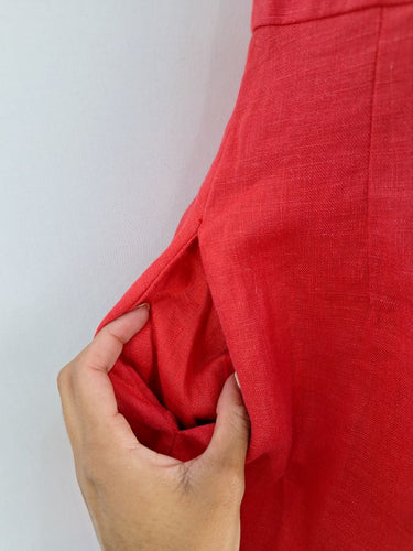 Second-Hand - Ess the Label Strawberry Soft Flare Linen Mini Dress Size 10 - SwapUp