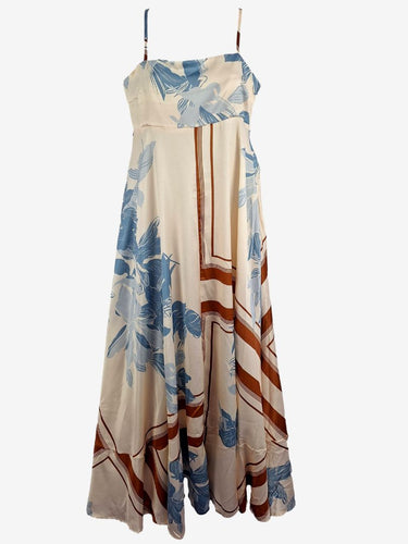 YH & CO Caramel Satin Floral Dress Size 10