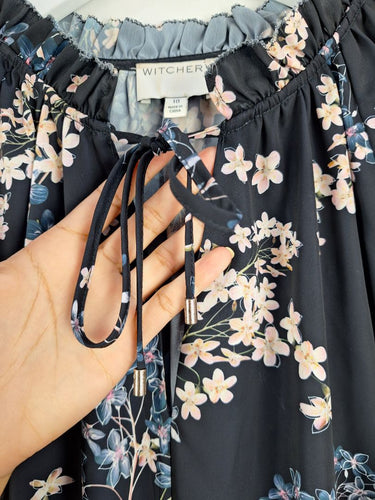 Second-Hand - Witchery Semi Sheer Dark Turquoise Floral Blouse Size 10 - SwapUp
