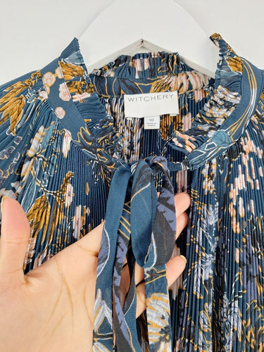 Second-Hand - Witchery Semi Sheer Dark Turquoise Floral Blouse Size 10 - SwapUp