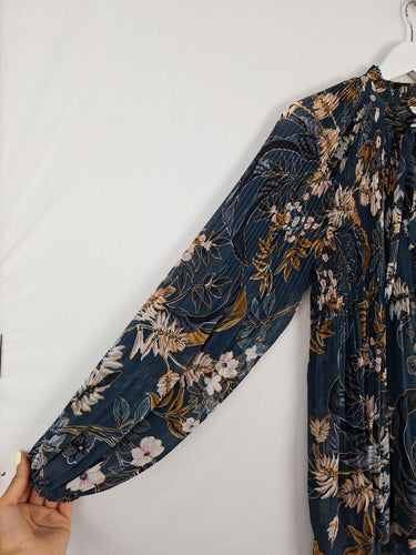 Second-Hand - Witchery Semi Sheer Dark Turquoise Floral Blouse Size 10 - SwapUp