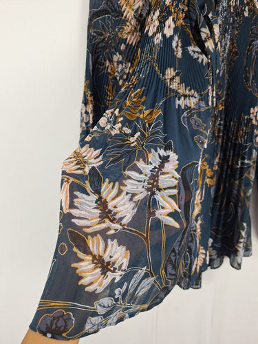 Second-Hand - Witchery Semi Sheer Dark Turquoise Floral Blouse Size 10 - SwapUp