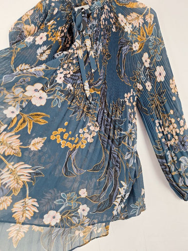 Second-Hand - Witchery Semi Sheer Dark Turquoise Floral Blouse Size 10 - SwapUp
