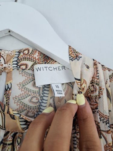 Second-Hand - Witchery Muted Paisley High Neck Blouse Size 10 - SwapUp