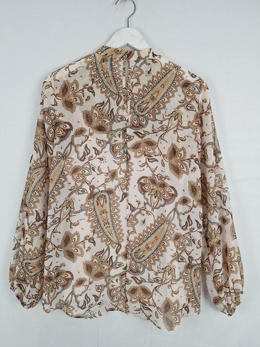 Second-Hand - Witchery Muted Paisley High Neck Blouse Size 10 - SwapUp