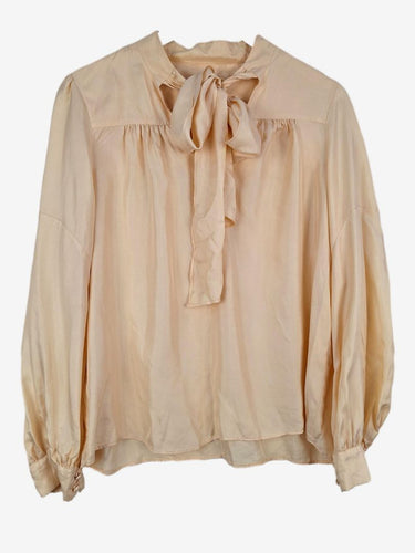 Country Road Custard Silk Tie Neck Blouse Size L