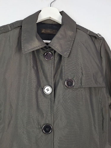 Second-Hand - David Lawrence Steel Grey Cropped Trench Coat Size 12 - SwapUp