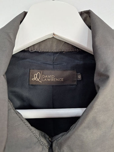Second-Hand - David Lawrence Steel Grey Cropped Trench Coat Size 12 - SwapUp