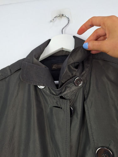 Second-Hand - David Lawrence Steel Grey Cropped Trench Coat Size 12 - SwapUp