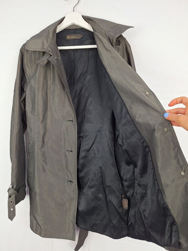 Second-Hand - David Lawrence Steel Grey Cropped Trench Coat Size 12 - SwapUp
