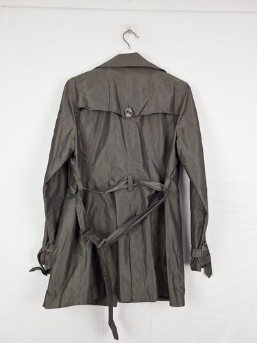 Second-Hand - David Lawrence Steel Grey Cropped Trench Coat Size 12 - SwapUp