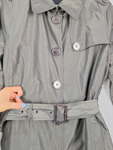 Second-Hand - David Lawrence Steel Grey Cropped Trench Coat Size 12 - SwapUp