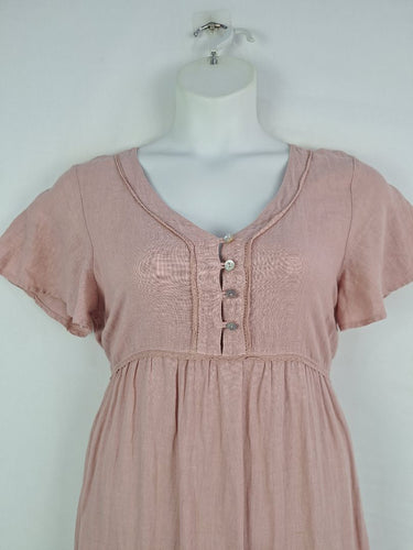 Second-Hand - Humidity Dusty Pink Cottage Living Linen Blend Dress Size 12 - SwapUp