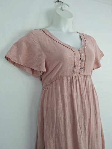 Second-Hand - Humidity Dusty Pink Cottage Living Linen Blend Dress Size 12 - SwapUp