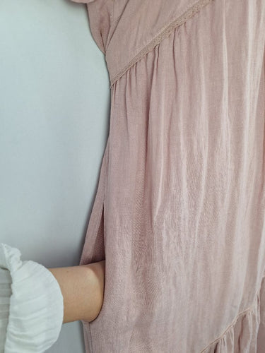 Second-Hand - Humidity Dusty Pink Cottage Living Linen Blend Dress Size 12 - SwapUp
