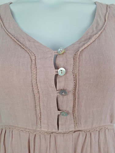 Second-Hand - Humidity Dusty Pink Cottage Living Linen Blend Dress Size 12 - SwapUp