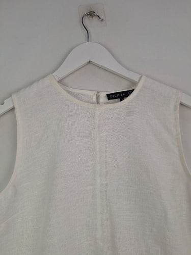Second-Hand - Decjuba Linen Semi Sheer Fringe Seam Top Size 10 - SwapUp