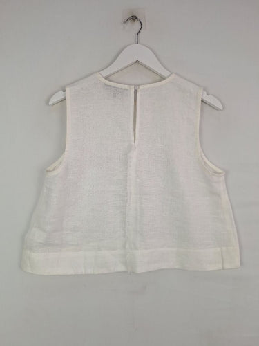 Second-Hand - Decjuba Linen Semi Sheer Fringe Seam Top Size 10 - SwapUp