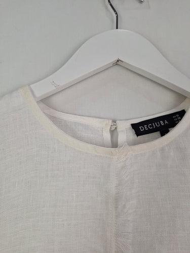 Second-Hand - Decjuba Linen Semi Sheer Fringe Seam Top Size 10 - SwapUp