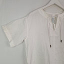 Second-Hand - Commonry Crisp White Linen Tie Neck Tunic Top Size 8 - SwapUp