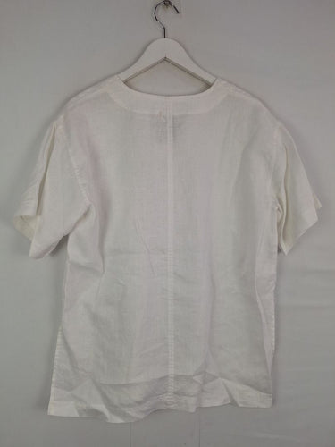 Second-Hand - Commonry Crisp White Linen Tie Neck Tunic Top Size 8 - SwapUp