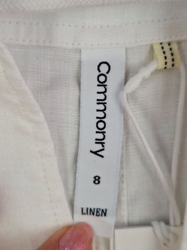 Second-Hand - Commonry Crisp White Linen Tie Neck Tunic Top Size 8 - SwapUp