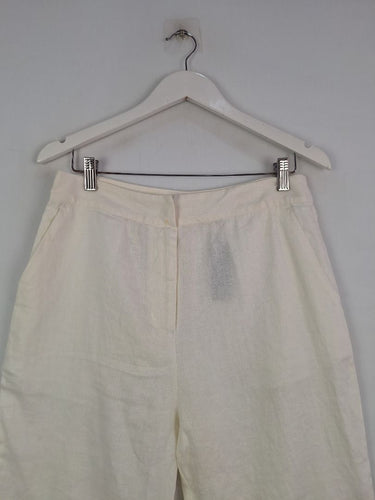 Second-Hand - Zoe Kratzmann Staple Crisp White Linen Ankle Pants Size M - SwapUp