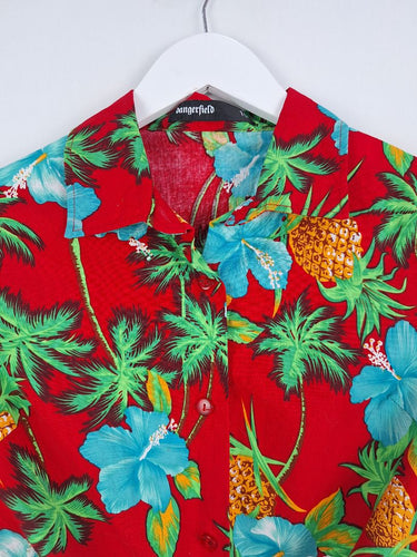 Second-Hand - Dangerfield Vacation Tie Button Up Crop Top Size 10 - SwapUp