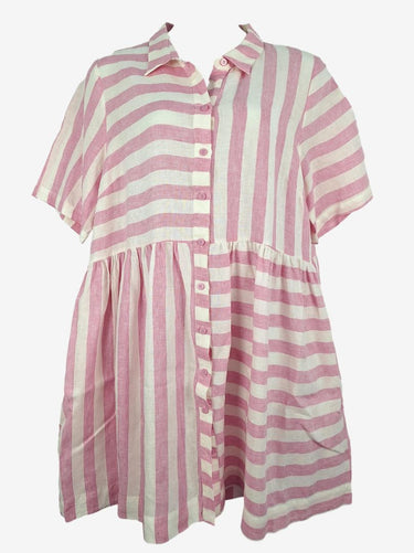 Gorman Pink Candy Stripe Linen Shirt Dress Size 20
