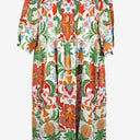 Second-Hand - Blue Illusion Front Pleat Pineapple Linen Blend Midi Dress Size XXXL - SwapUp
