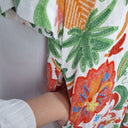 Second-Hand - Blue Illusion Front Pleat Pineapple Linen Blend Midi Dress Size XXXL - SwapUp