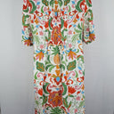 Second-Hand - Blue Illusion Front Pleat Pineapple Linen Blend Midi Dress Size XXXL - SwapUp