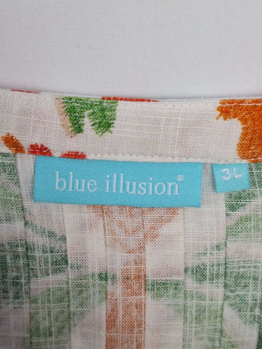 Second-Hand - Blue Illusion Front Pleat Pineapple Linen Blend Midi Dress Size XXXL - SwapUp