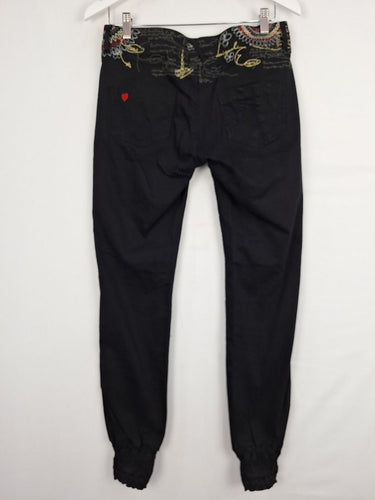 Second-Hand - Desigual Black Embroidered Cinched Ankle Jeans Size S - SwapUp