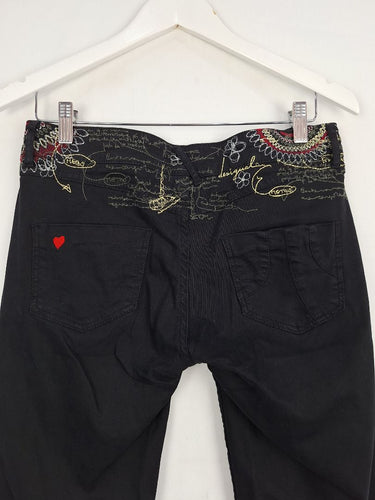 Second-Hand - Desigual Black Embroidered Cinched Ankle Jeans Size S - SwapUp